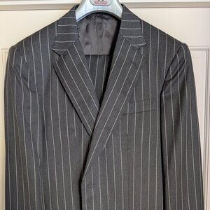 NWT Lutwyche Savile Row Black Pinstripe Full Canvas Suit Side Tabs England 40R